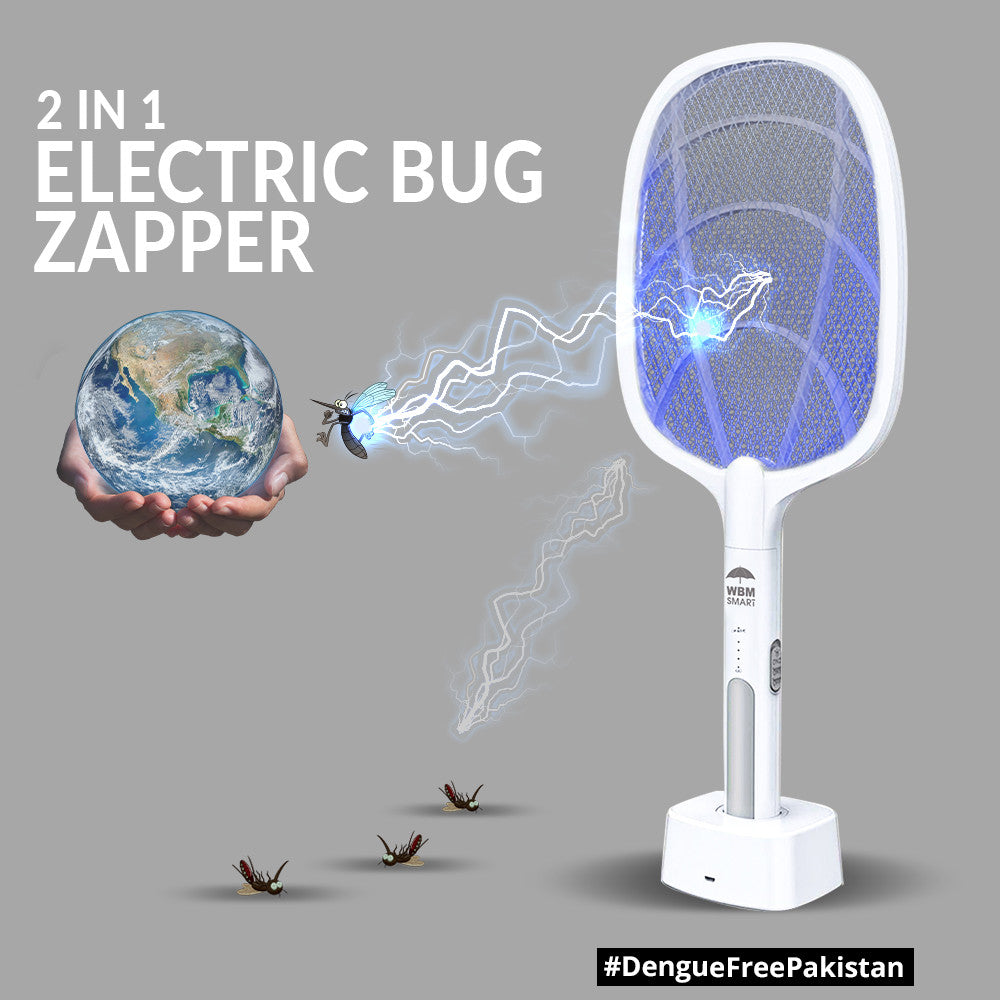 2 in 1 Dual Modes Electric Bug Zapper Racket, Fly Killer Mosquito Killer with Purple Light